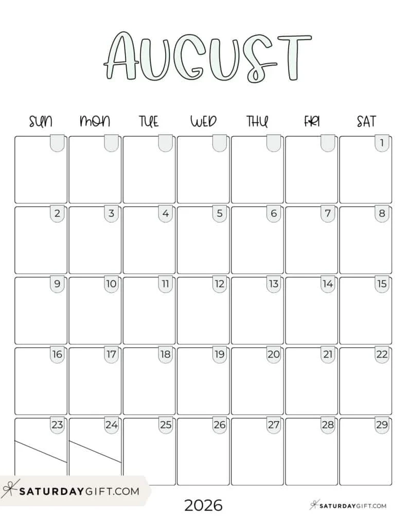 August 2026 Blank Printable Calendar