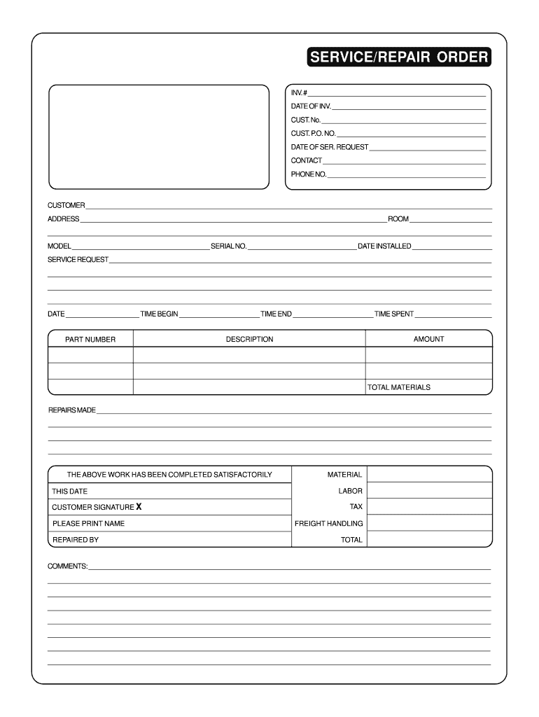 Blank Printable Repair Orders