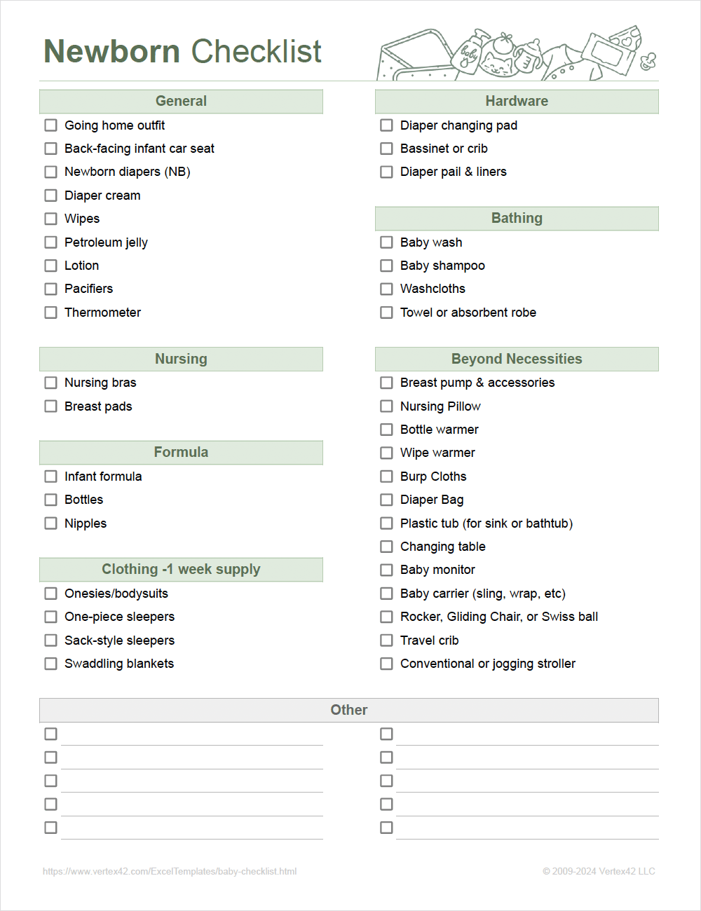 Newborn Baby Checklist Printable Blank