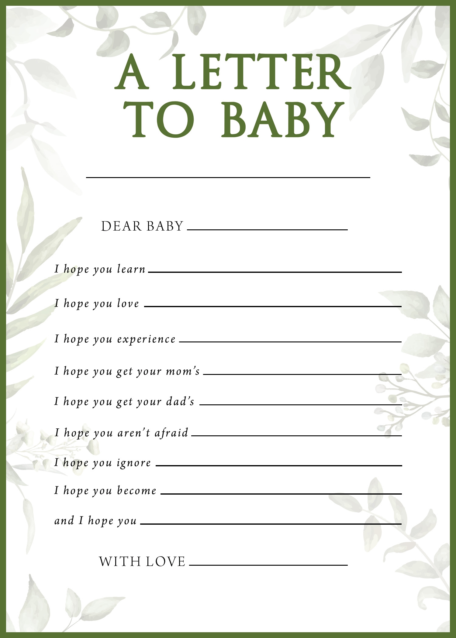 Baby Shower Games Free Printables A Letter To Baby 