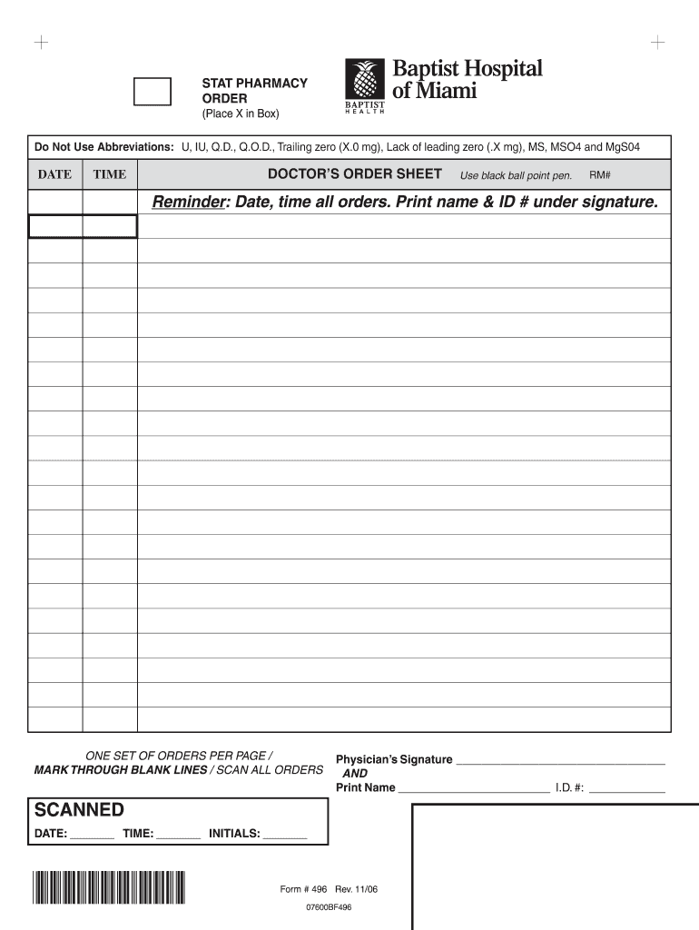 Baptist Hospital Of Miami Form 496 Fill Online Printable 