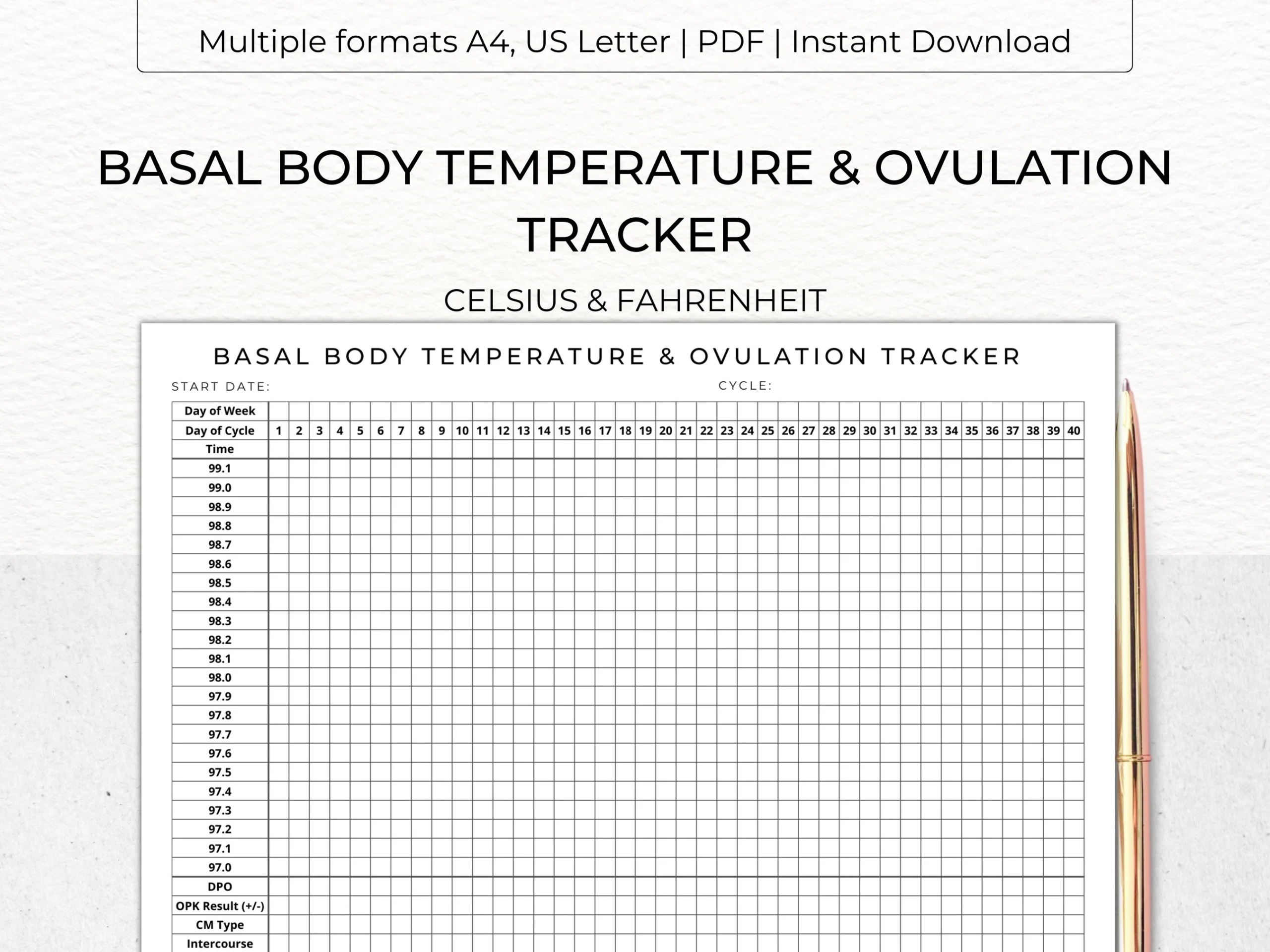 BASAL BODY Temperature amp Ovulation Tracker Printable BBT Chart 