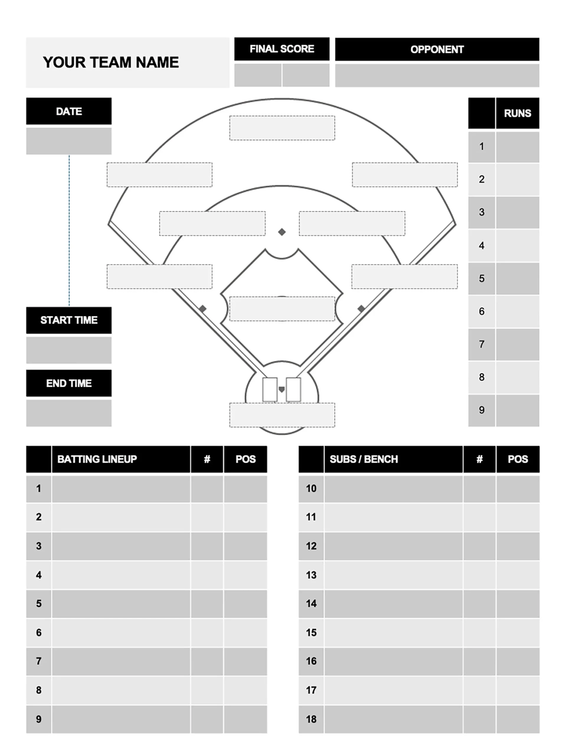 Blank Softball Field Diagram Printable