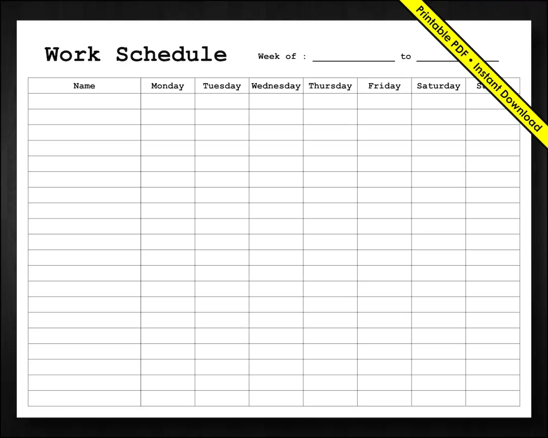 Basic Employee Weekly Work Schedule Form Printable PDF Instant 