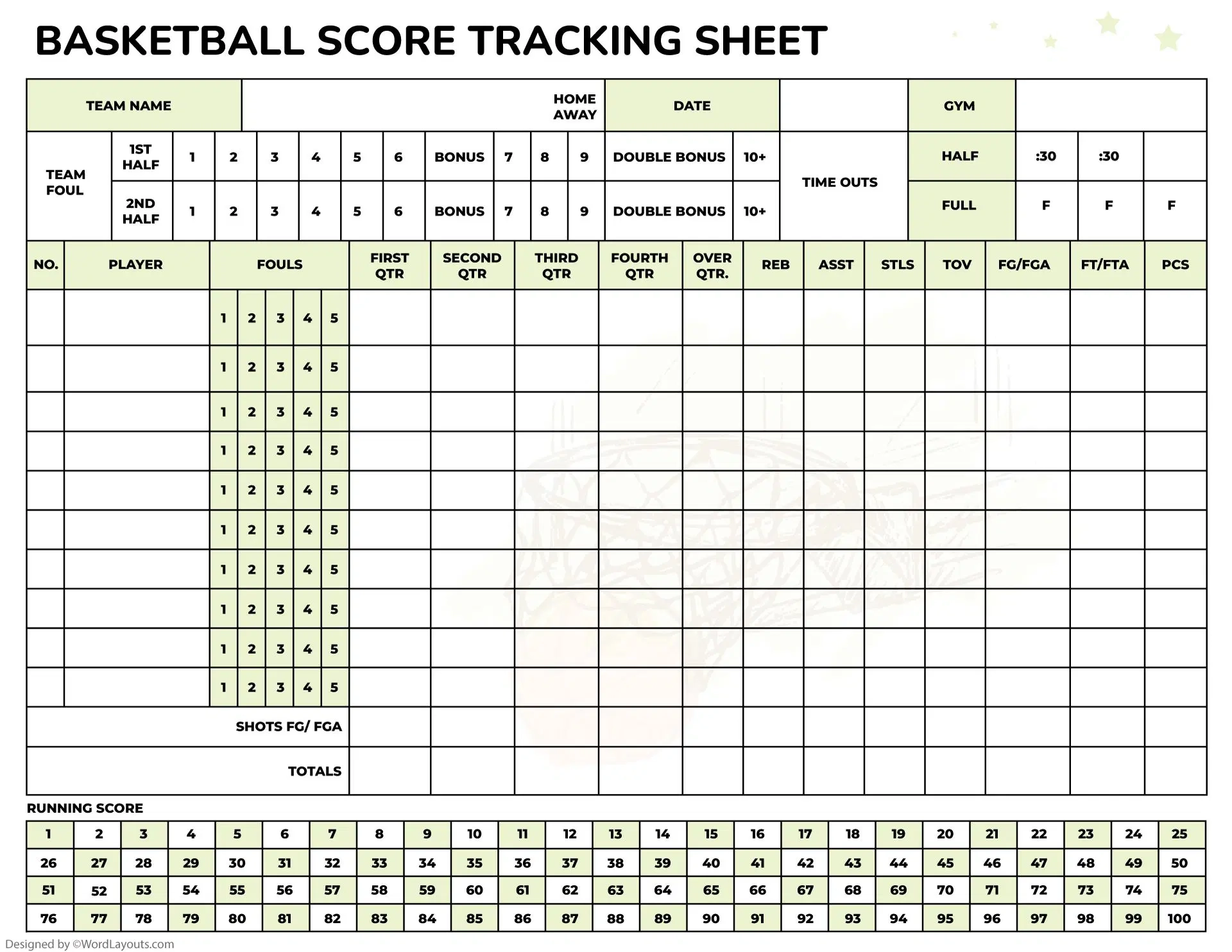 Printable Basketball Blank Box Score