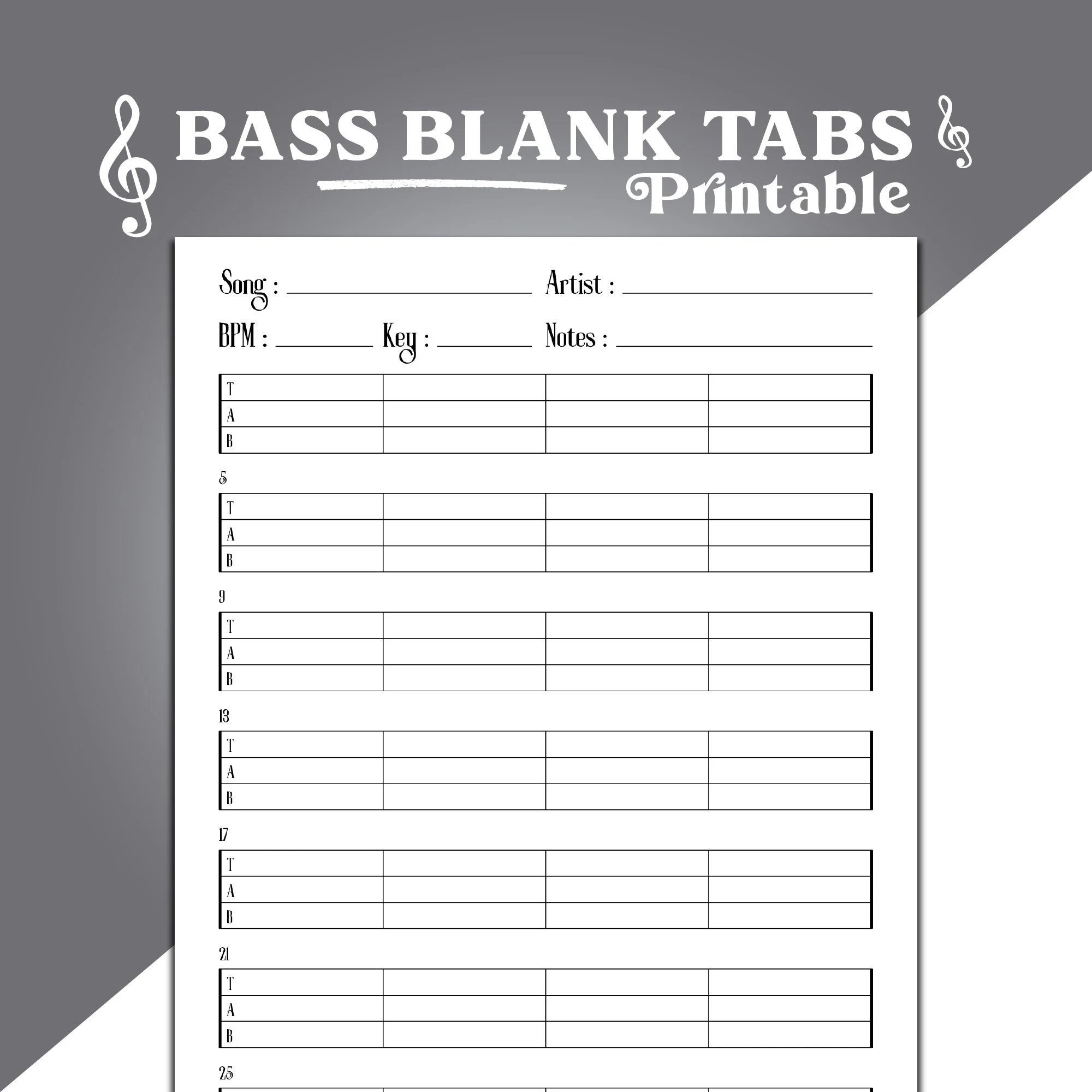 Bass Blank Tabs Printable Blank 4 Saiter Bass Blank Noten Blank 