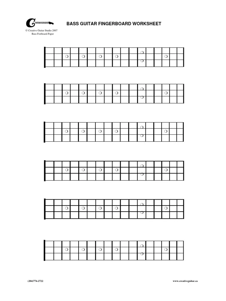 Bass Guitar Fingerboard Worksheet PDF