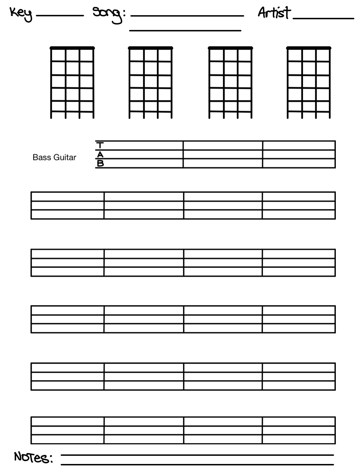 Bass Tab Blank Printable Template