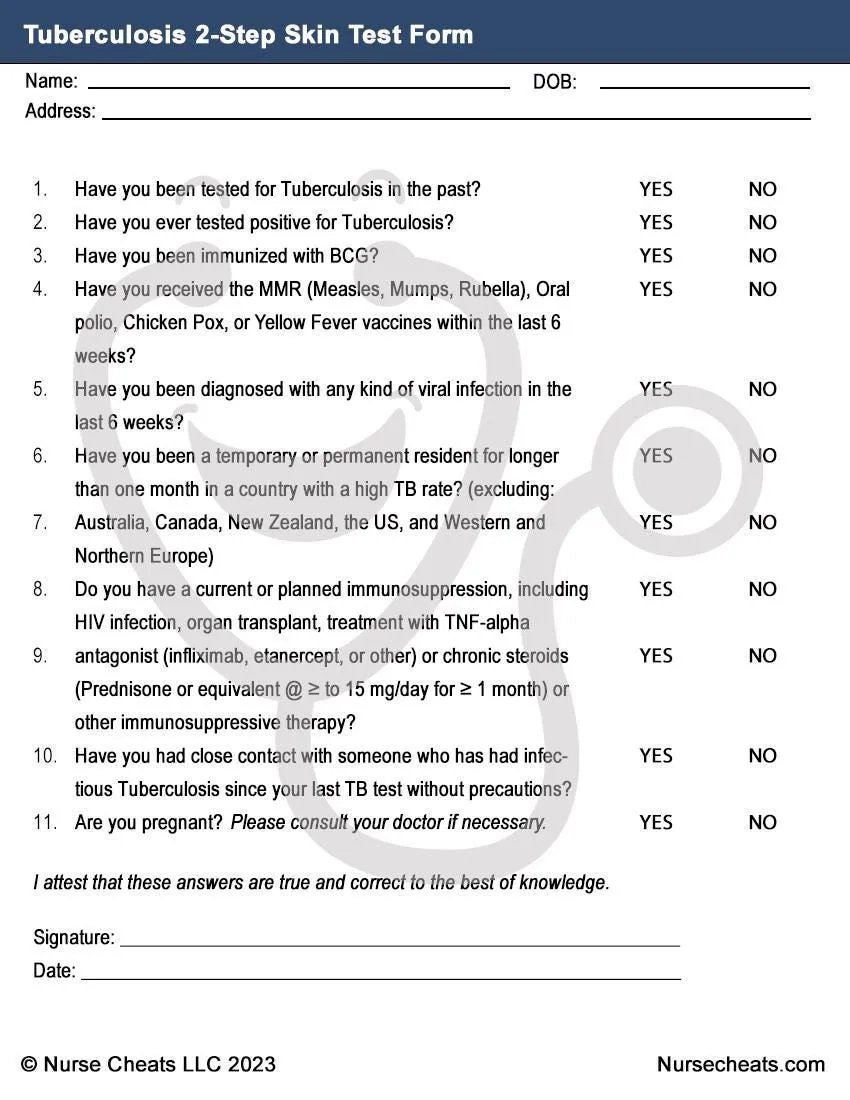 Blank Tb Test Form Printable
