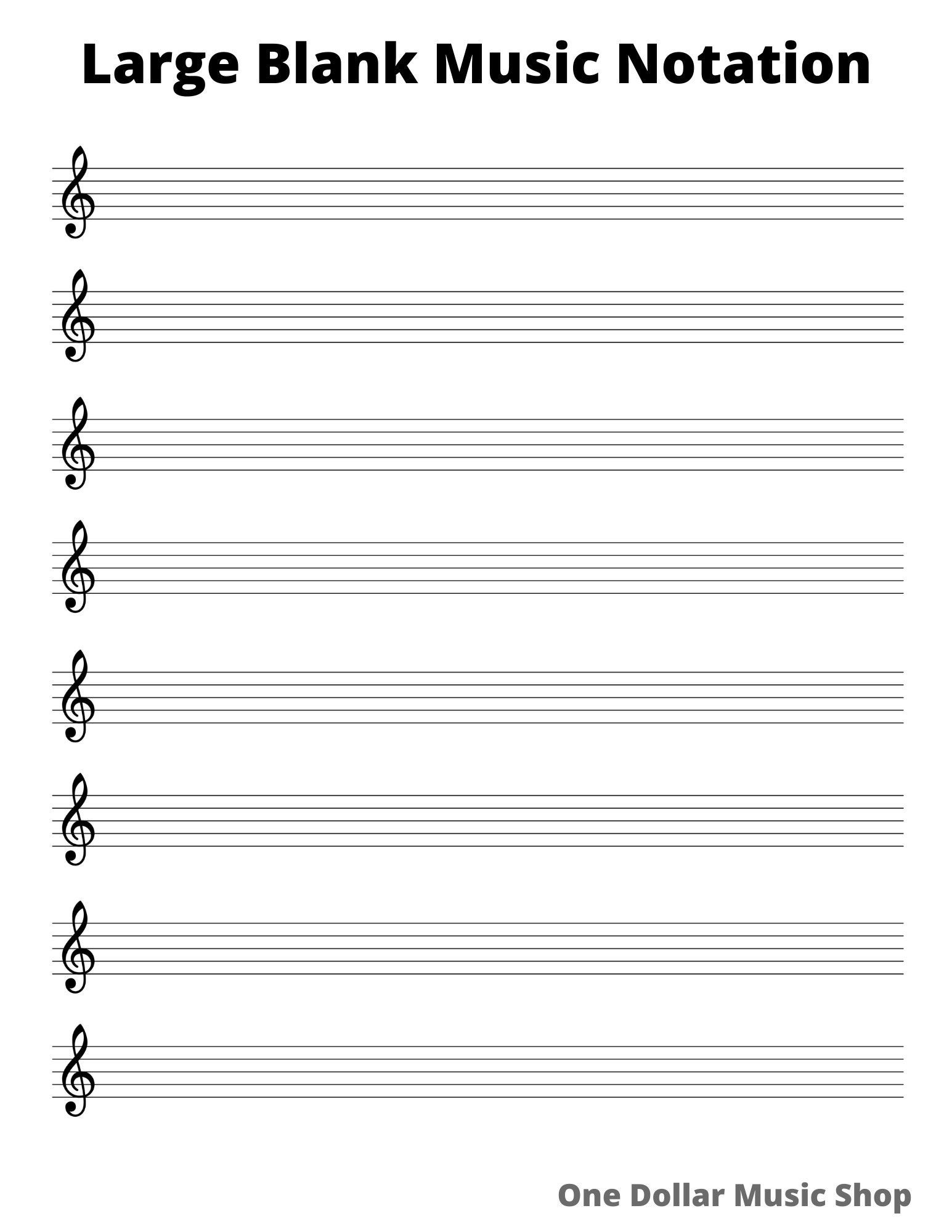 Big Blank Music Notation Sheet Printable Staff Paper Instant 