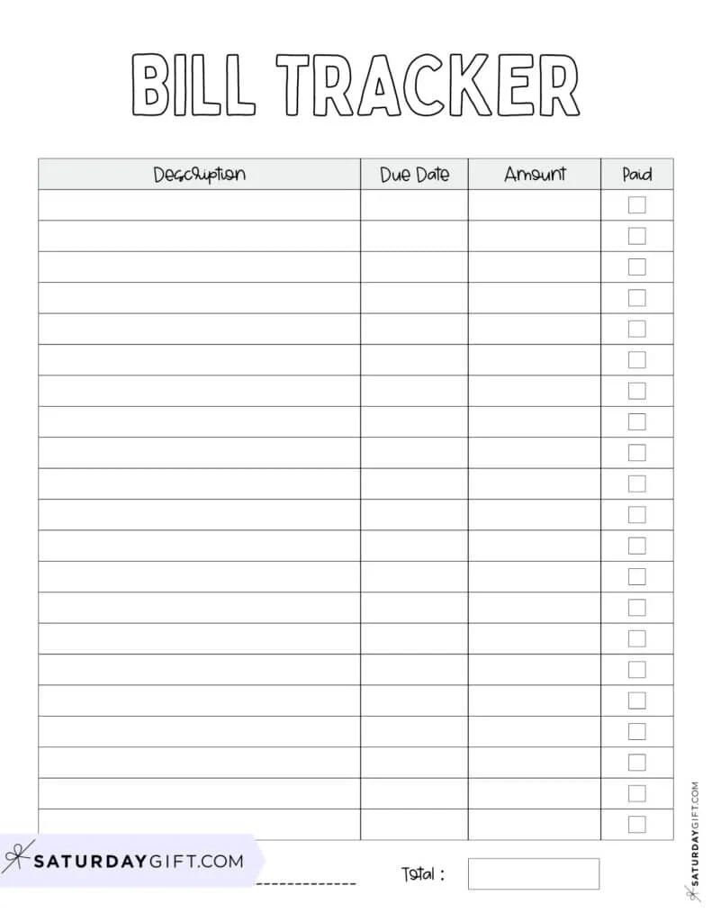 Bill Organizer Template 39 Cute amp Free Printable Bill Trackers