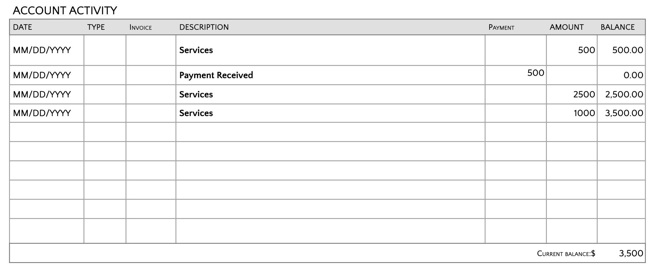 Printable Blank Billing Invoice Statement