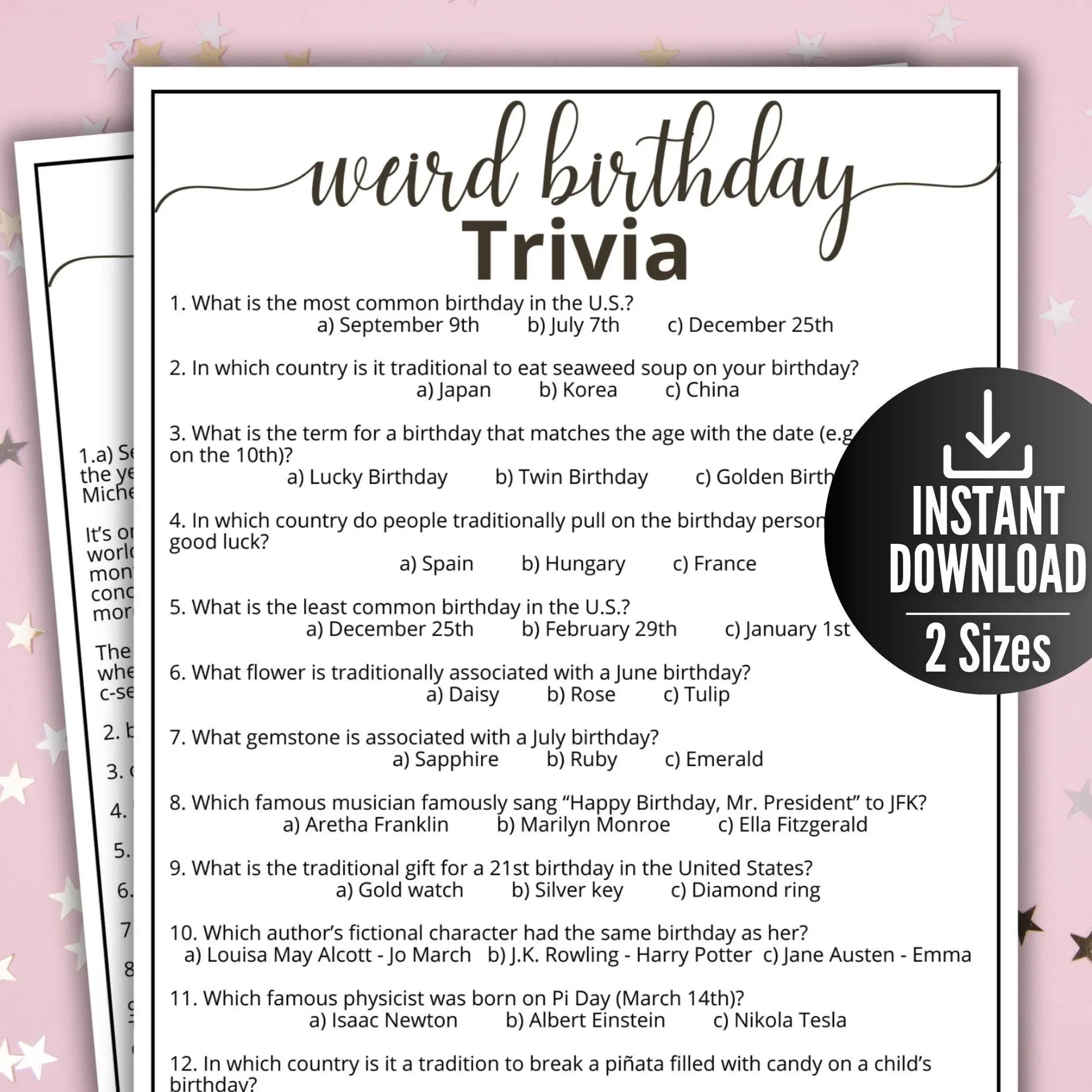 Birthday Blank Printable Trivia