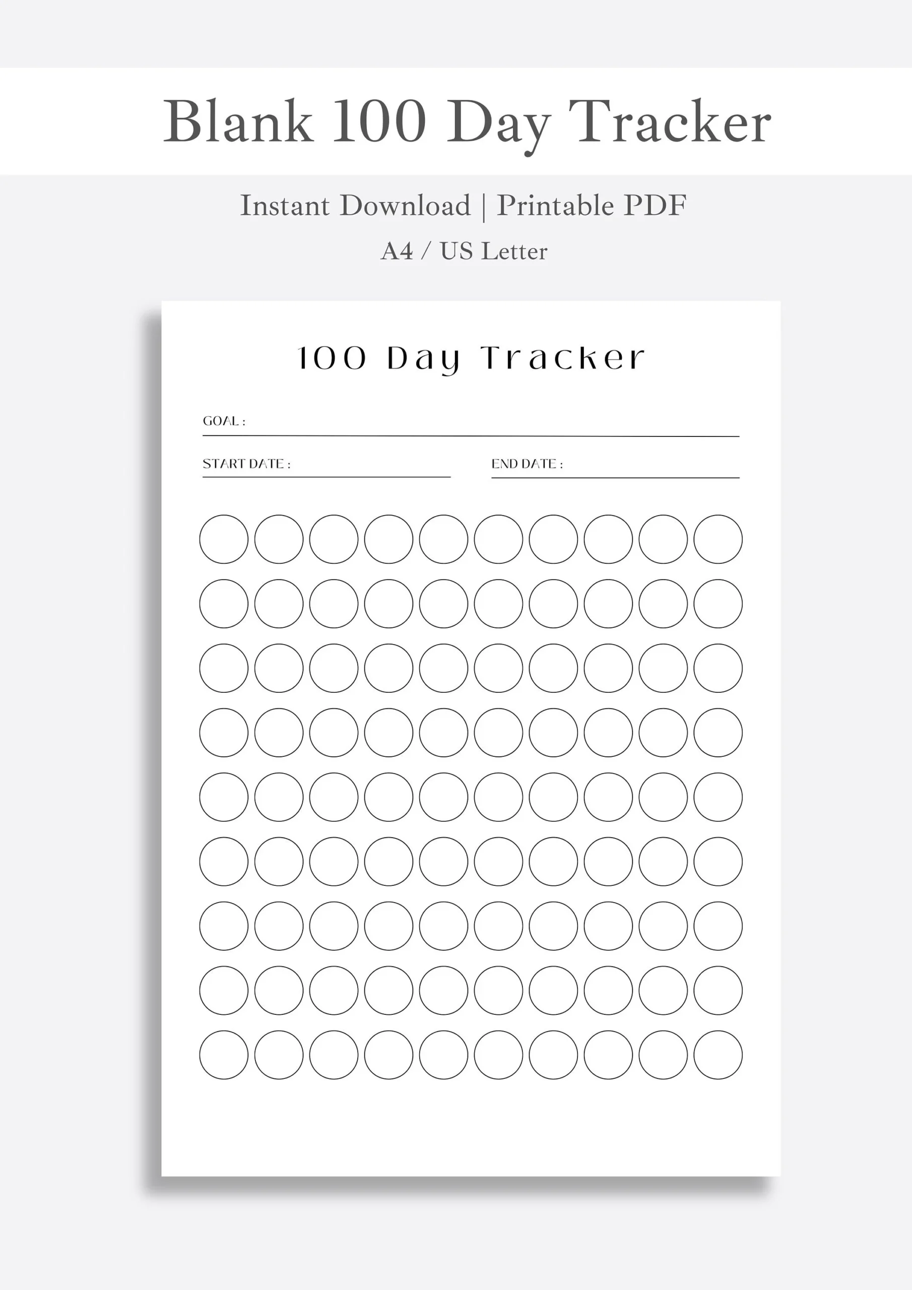 Blank 100 Tage Challenge Printable 100 Tage Unnummerierter Habit 