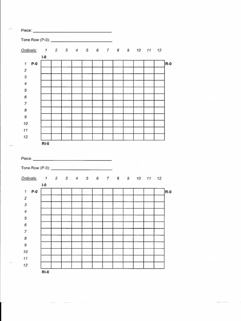 Blank 12 Tone Matrix PDF Modernism Music Music Theory
