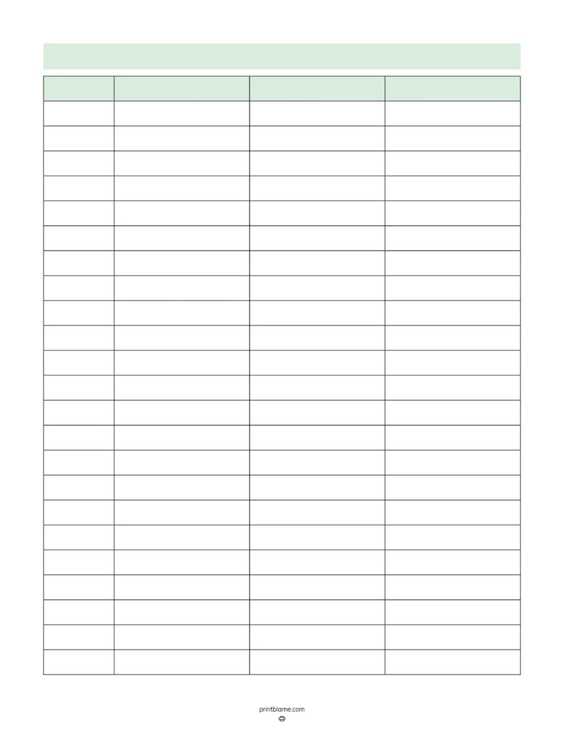 Free Printable Blank 4 Coloum