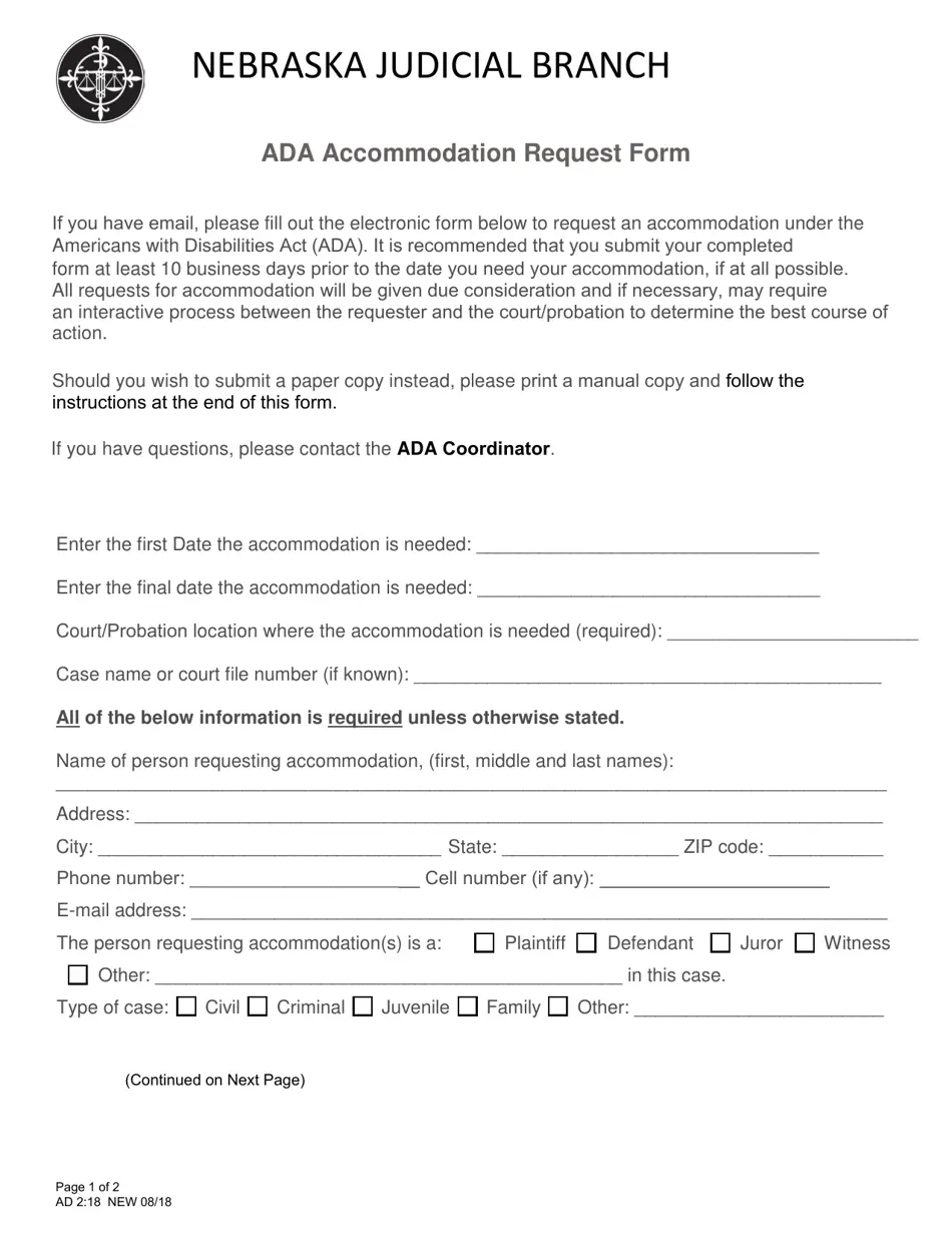 Blank Printable Ada Form