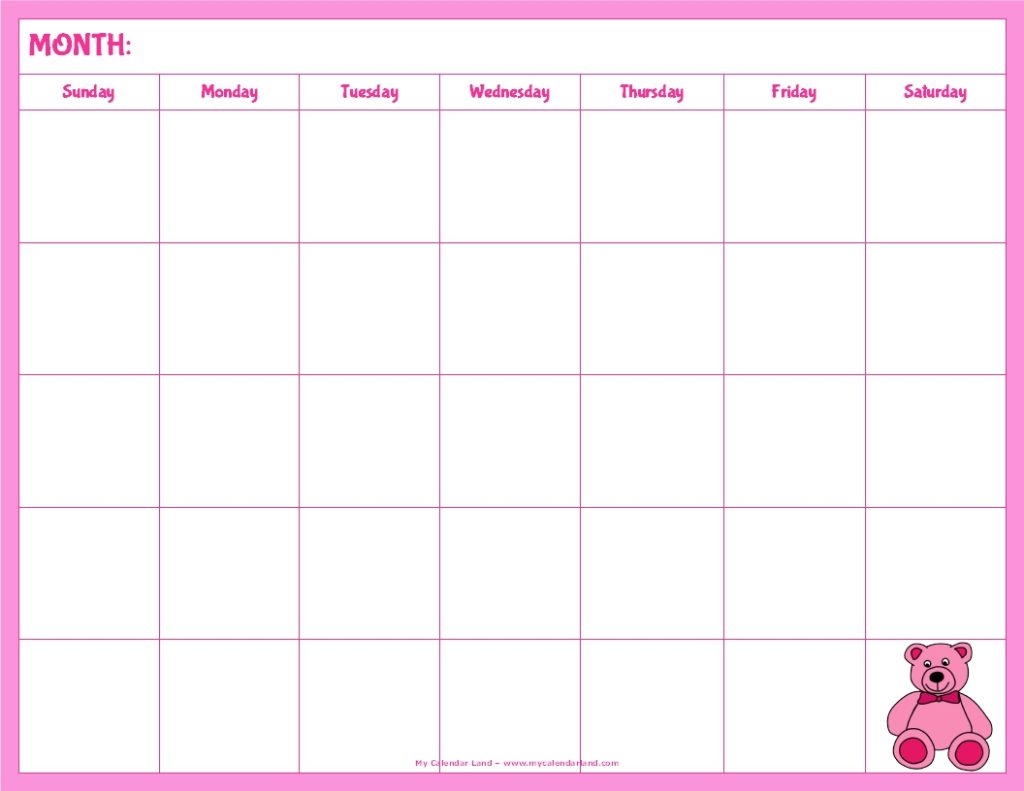 Free Blank Printable Calendar Kids