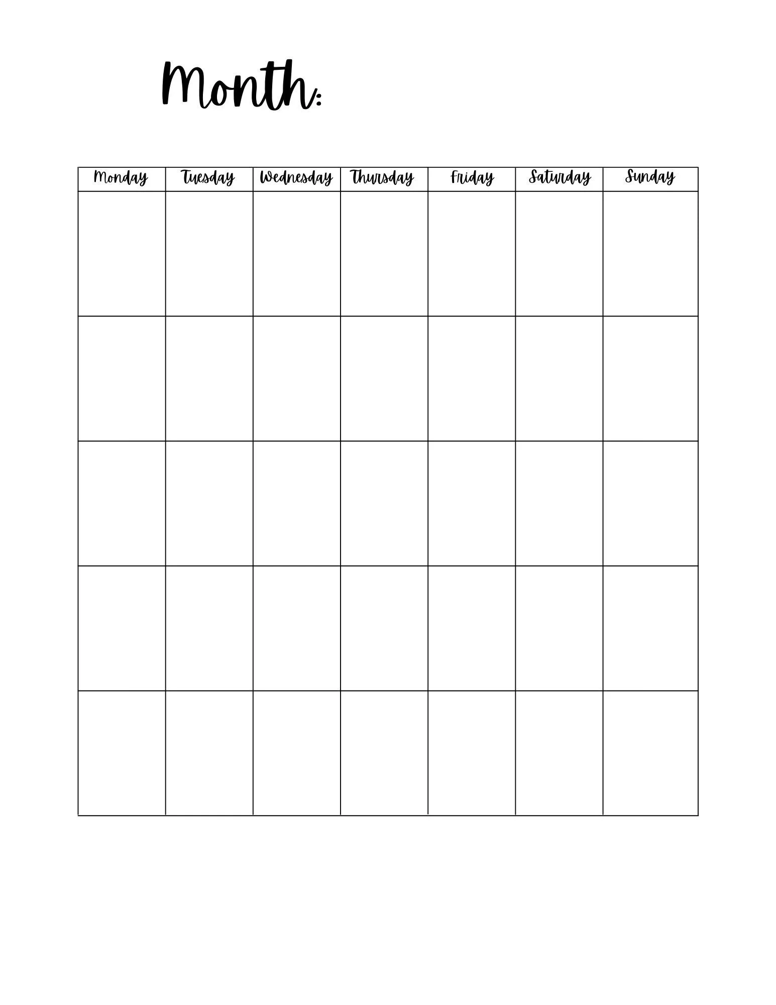 Blank Full Page Printable Calendar