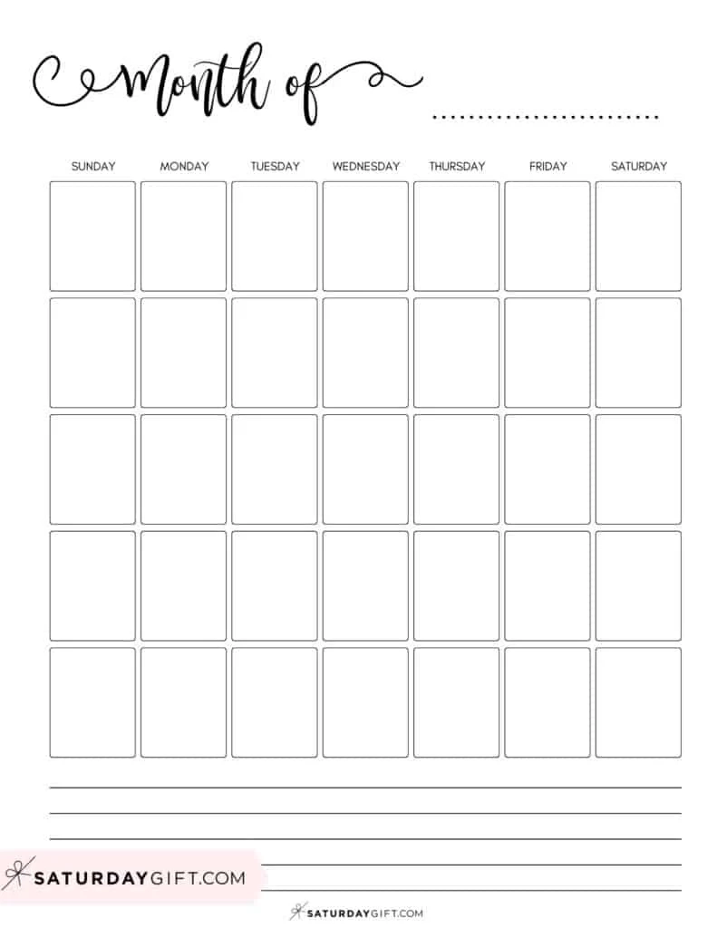 Printable Blank Monthly Calendar Free