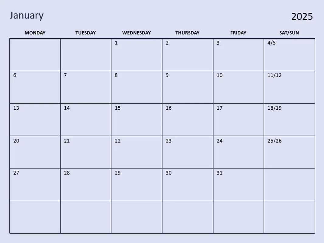 Monthly Blank Calendar Printable Sheet