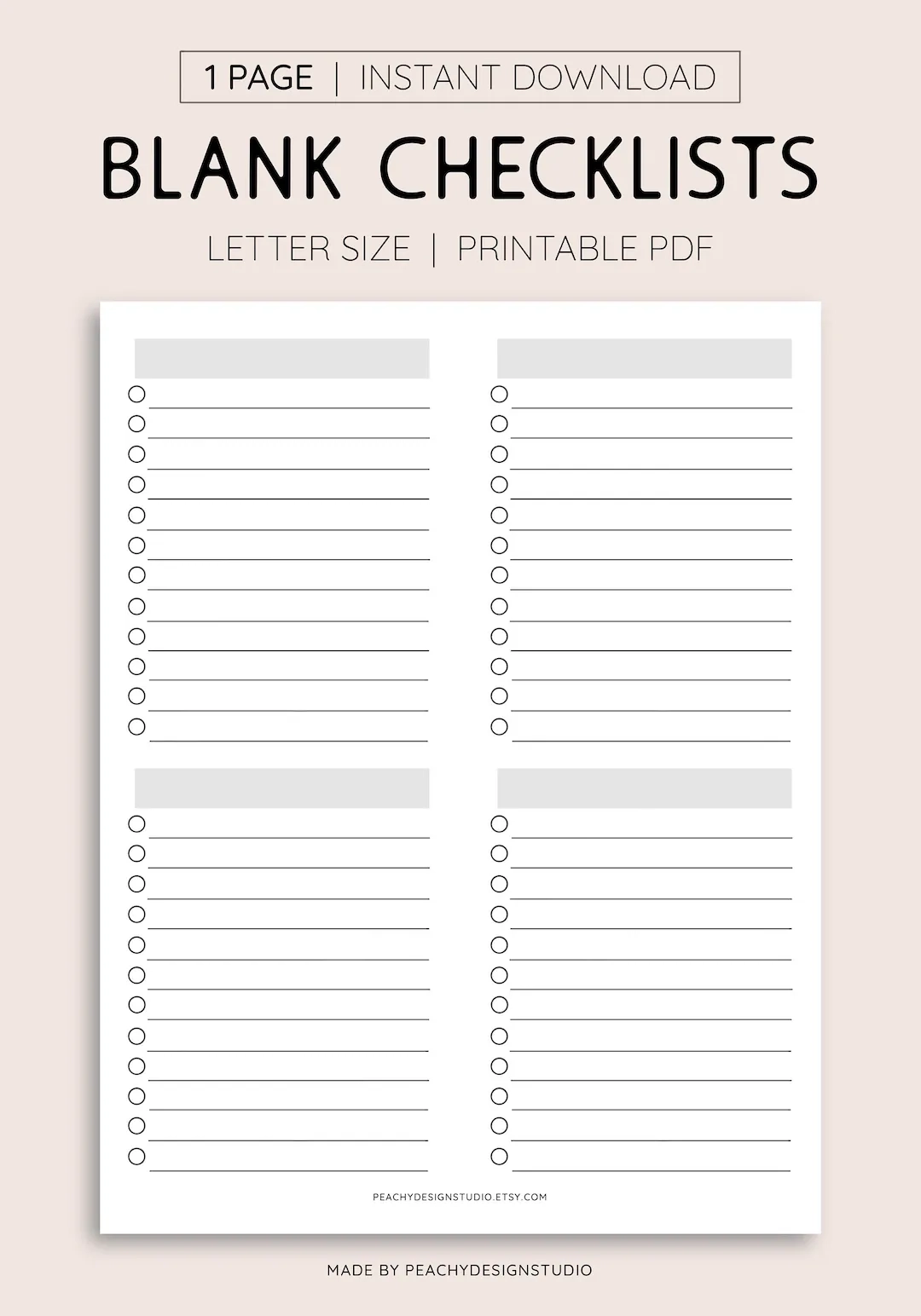 Blank Checklist Printable Task Organizer PDF Etsy Australia