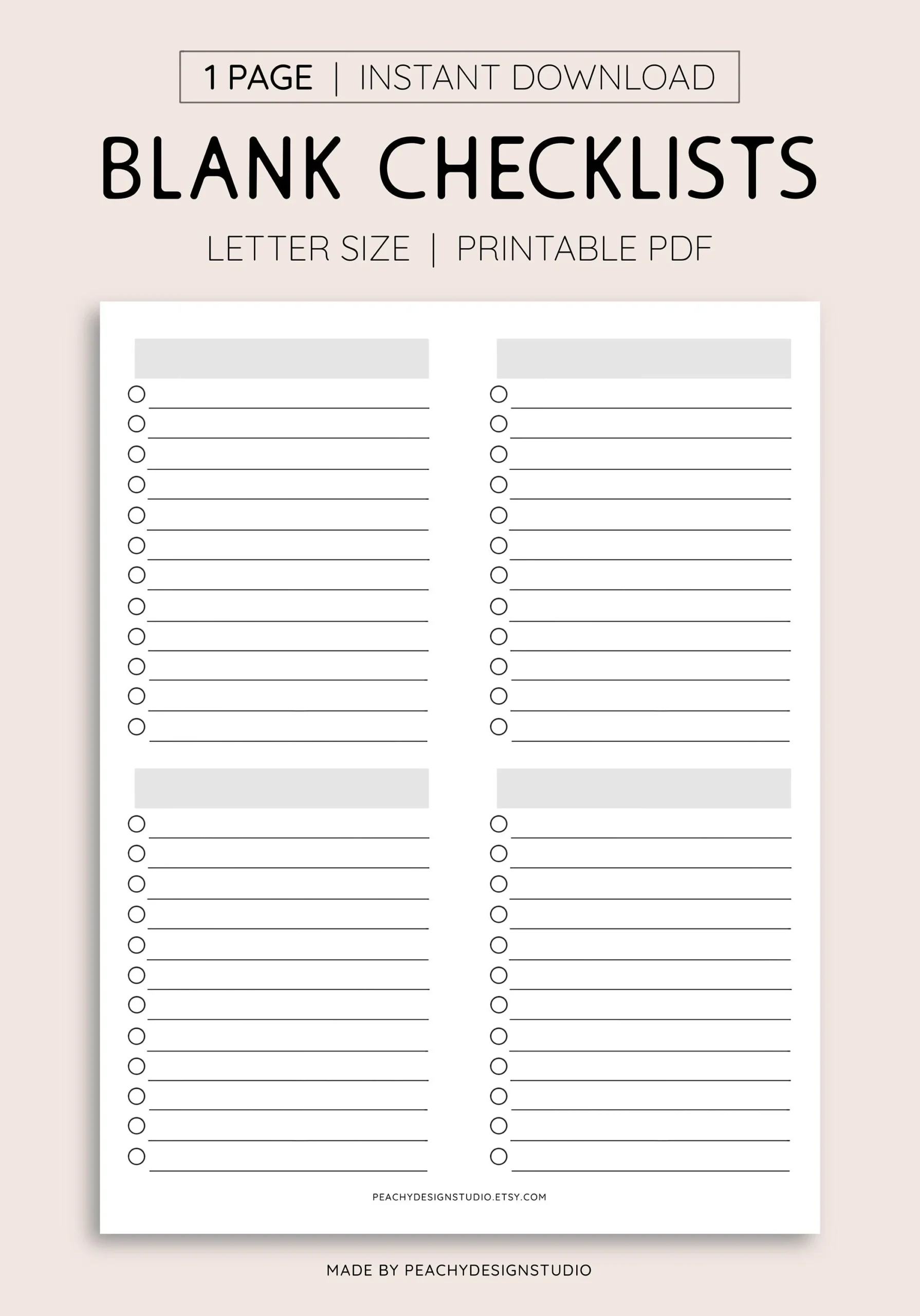 Blank Checklist Printable Task Organizer PDF Etsy Australia