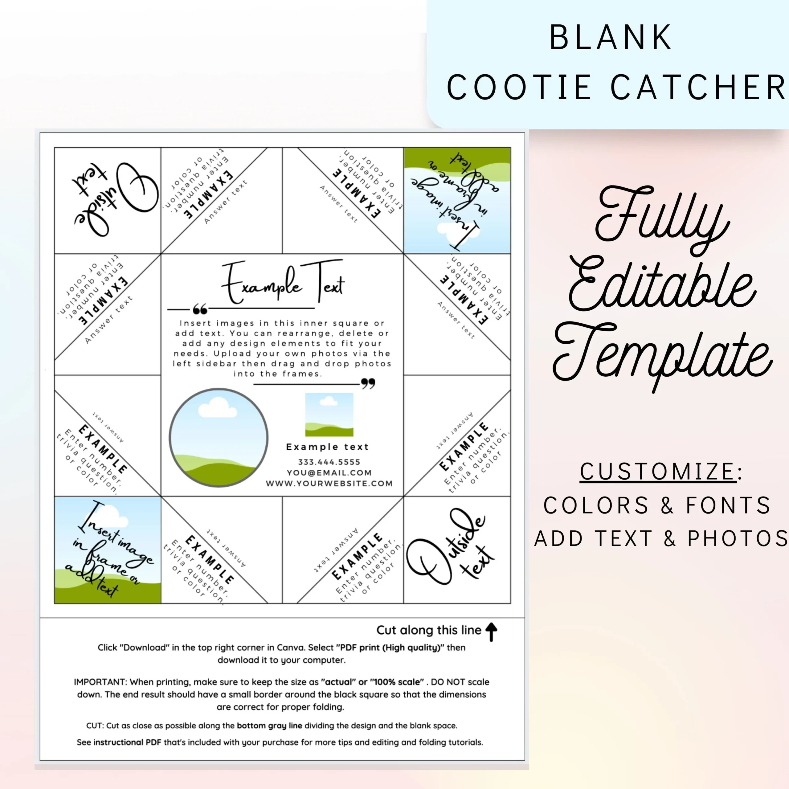 Blank Cootie Catcher Template Editable Cootie Catcher Printable 