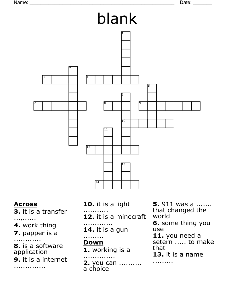 Printable Blank Crossword Puzzles