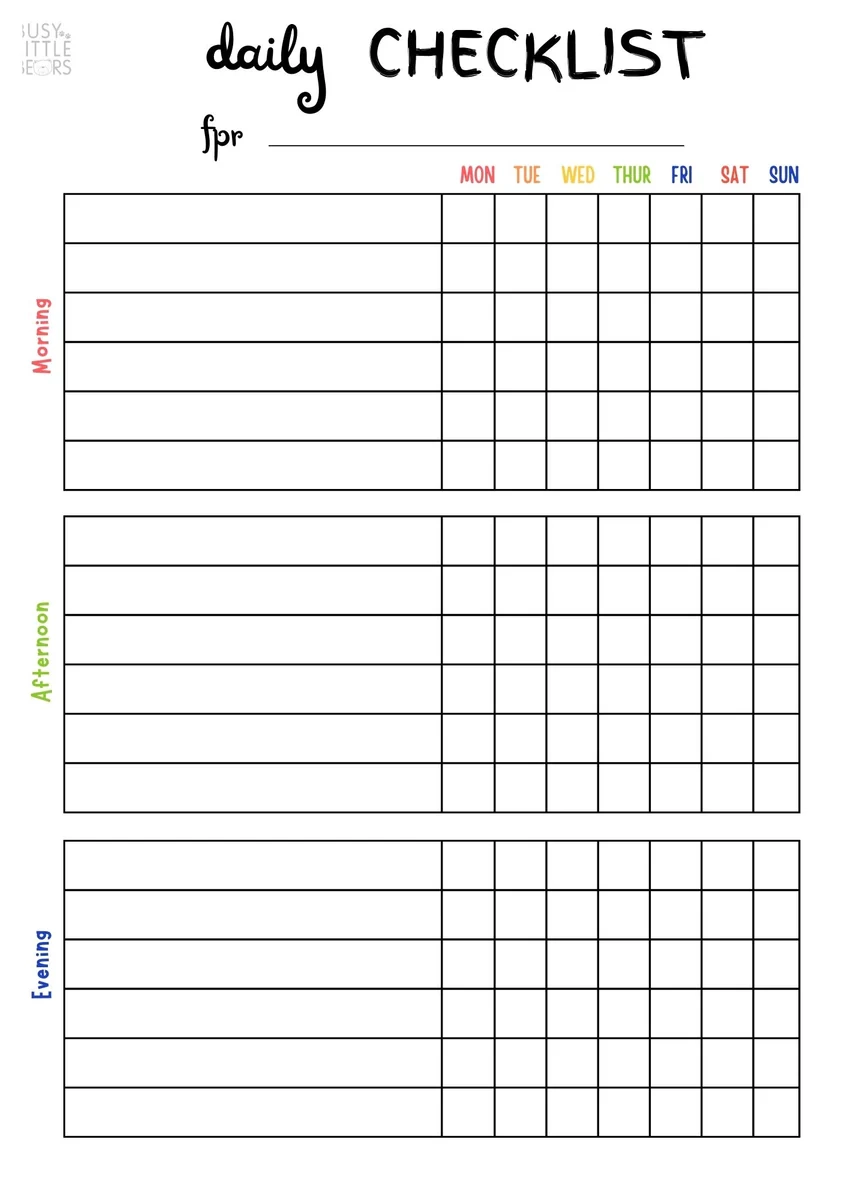 Blank Daily Checklist Chart Instant Digital Download