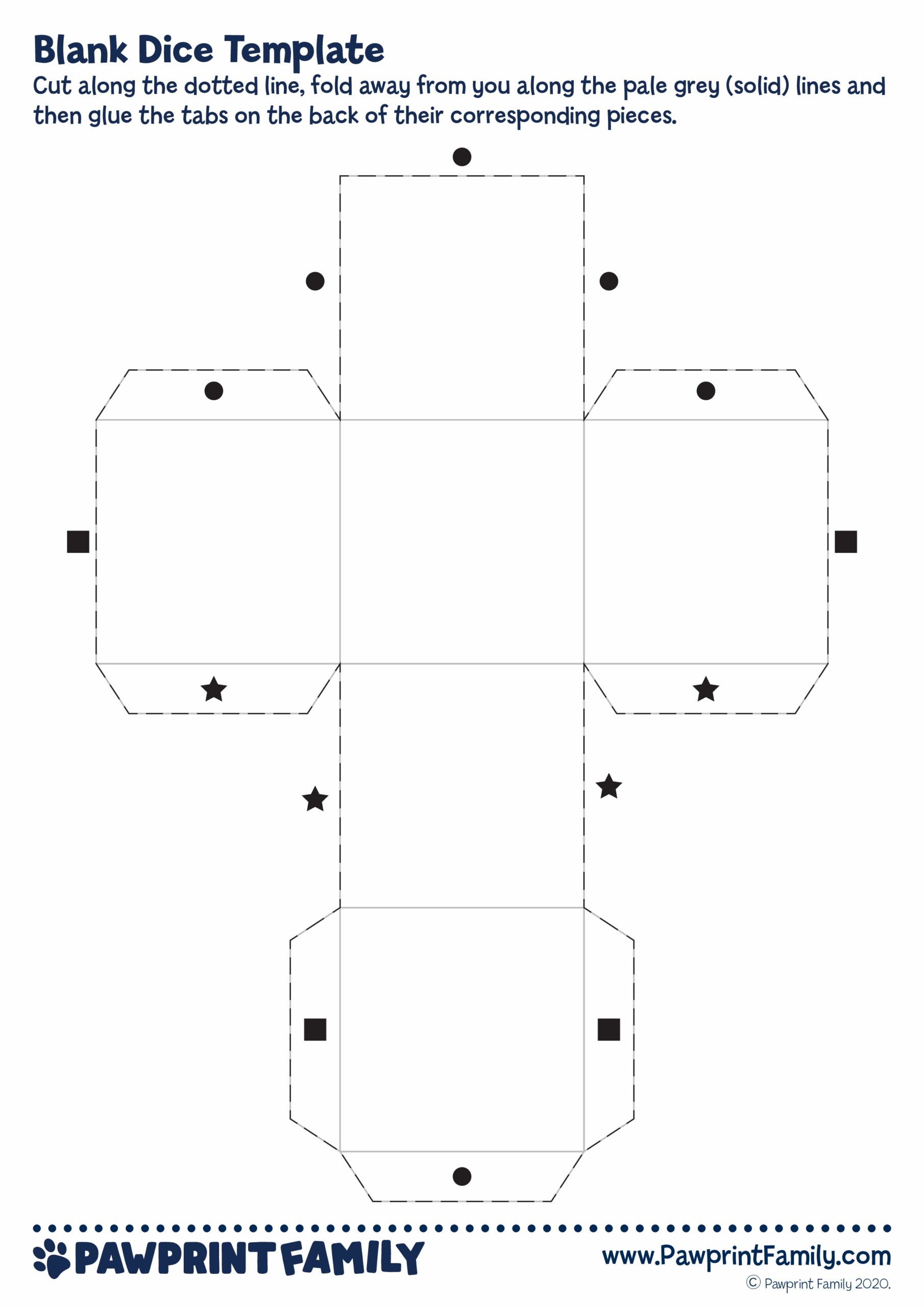 Blank Dice Template Pawprint Family
