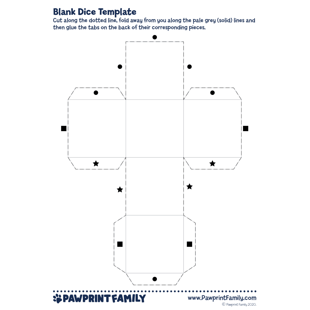 Blank Dice Template Pawprint Family