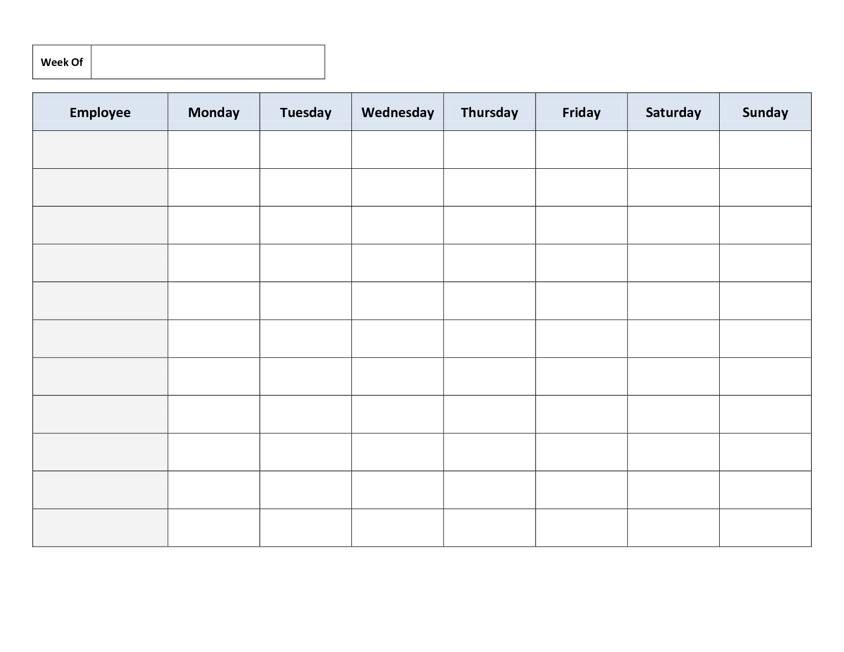 Blank Schedule Template Printable