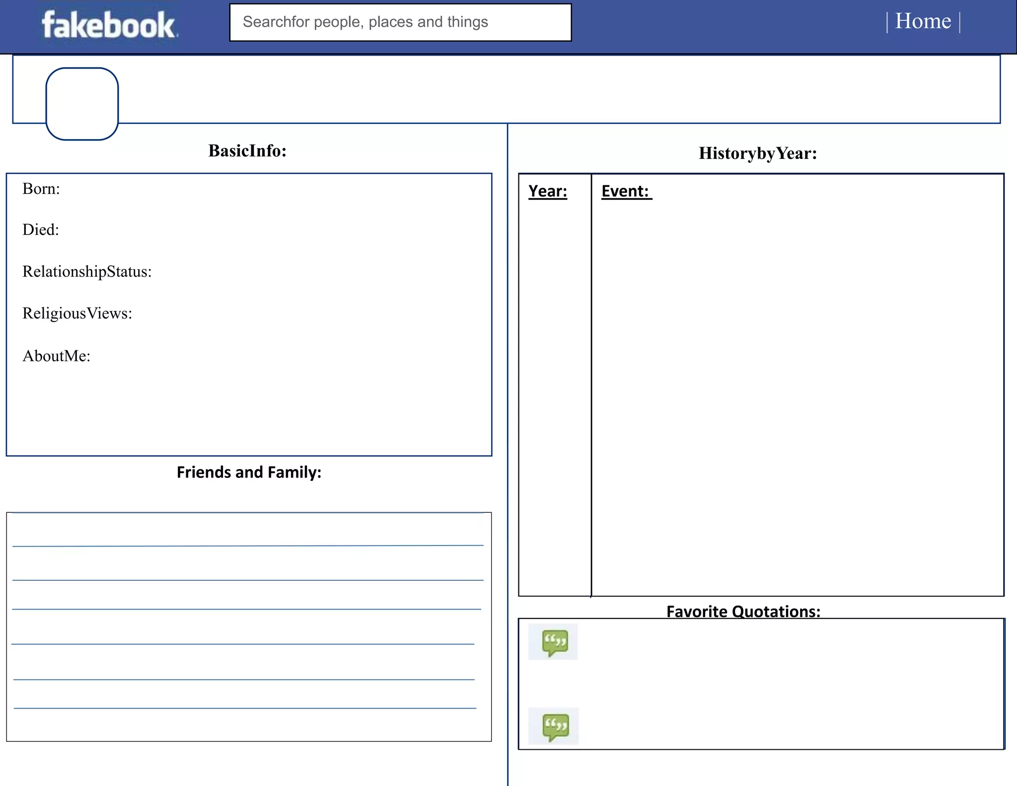 Blank Facebook Profile Template Printable