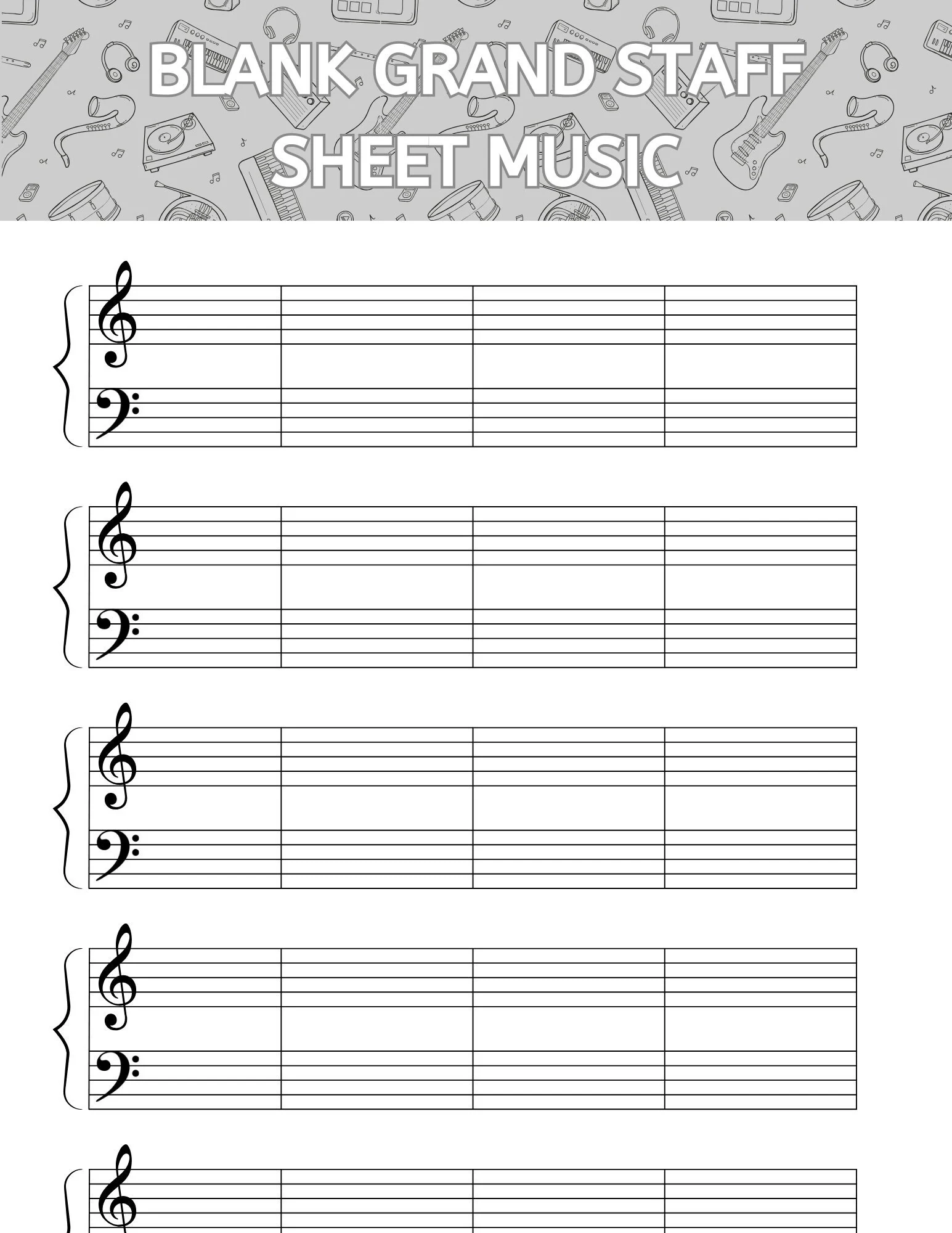 Blank Piano Grand Staff Printable