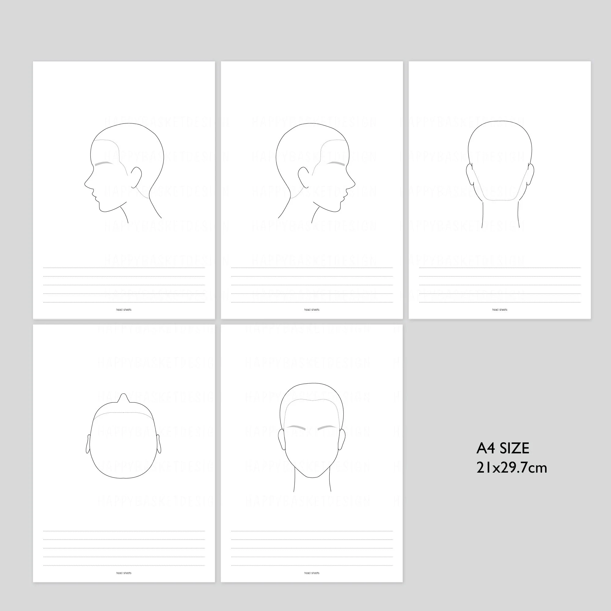 Blank Hair Cutting Head Sheets PDF Printable A4 Size For 