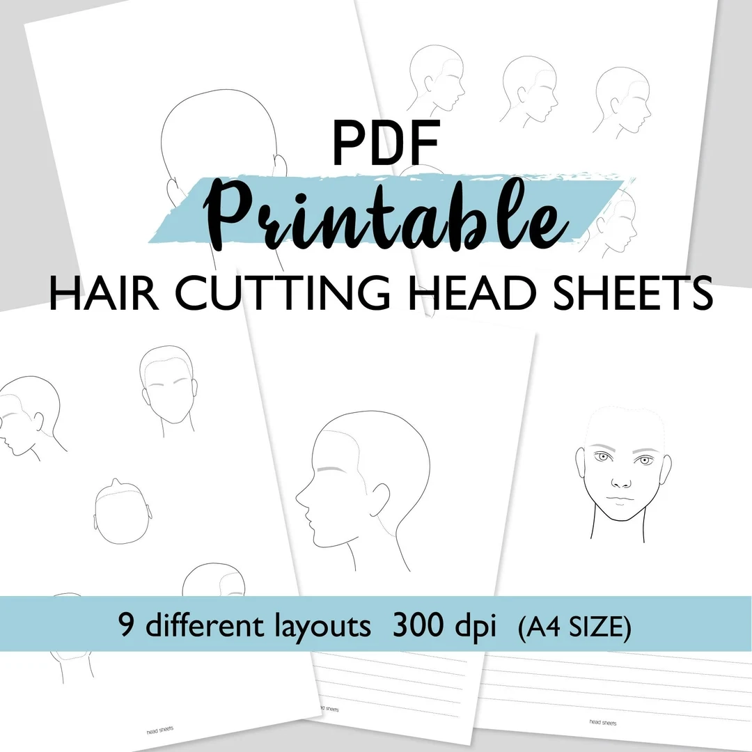 Blank Hair Cutting Head Sheets PDF Printable A4 Size For 