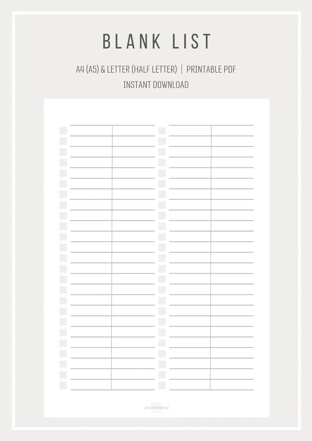 Blank Lists Printable