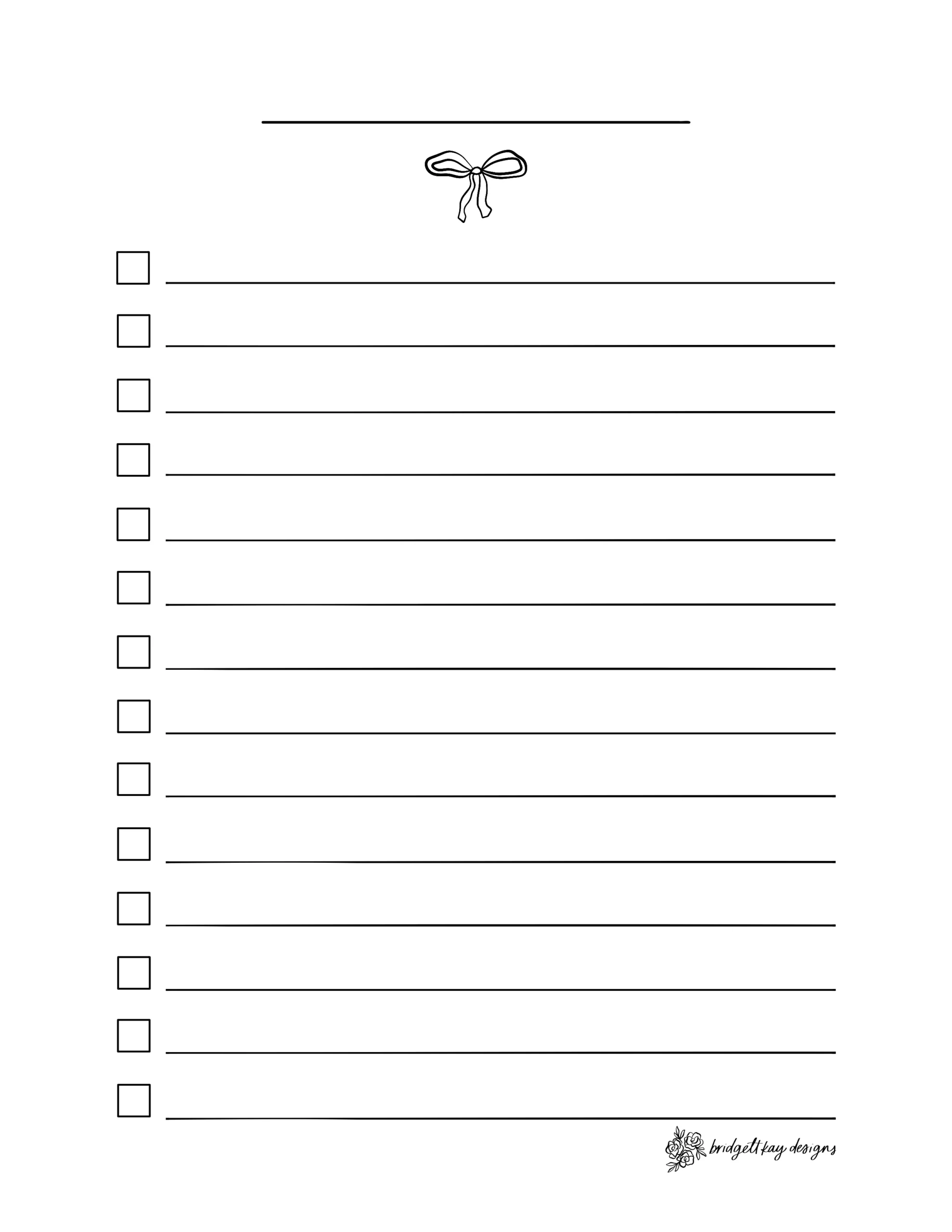 Blank Lists Printable