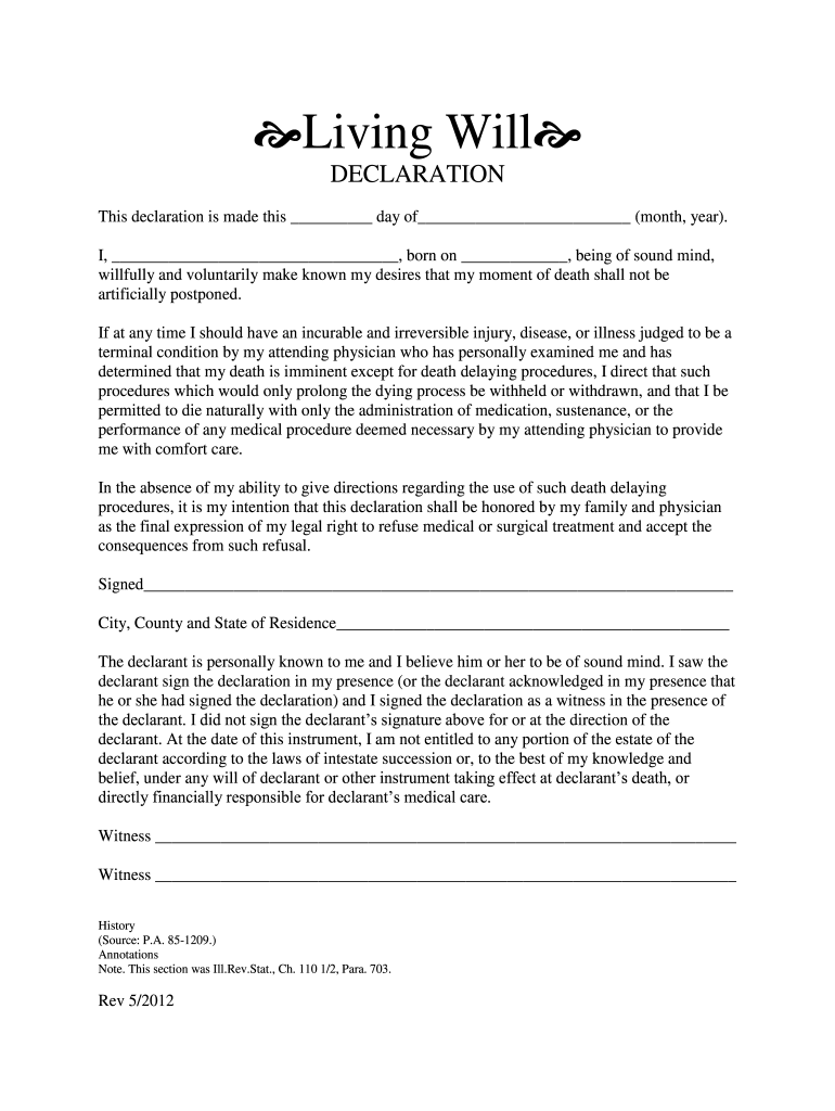 Blank Printable Template Living Will