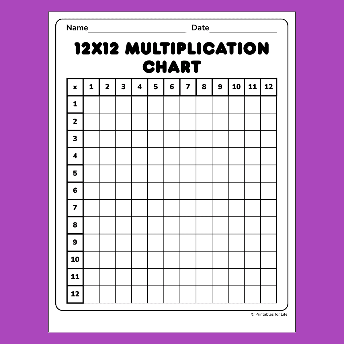 Blank Multiplication Chart Printable Pdf