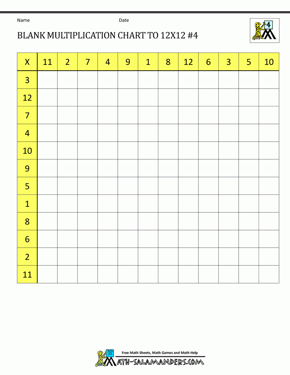 Printable Blank Times Table Grid