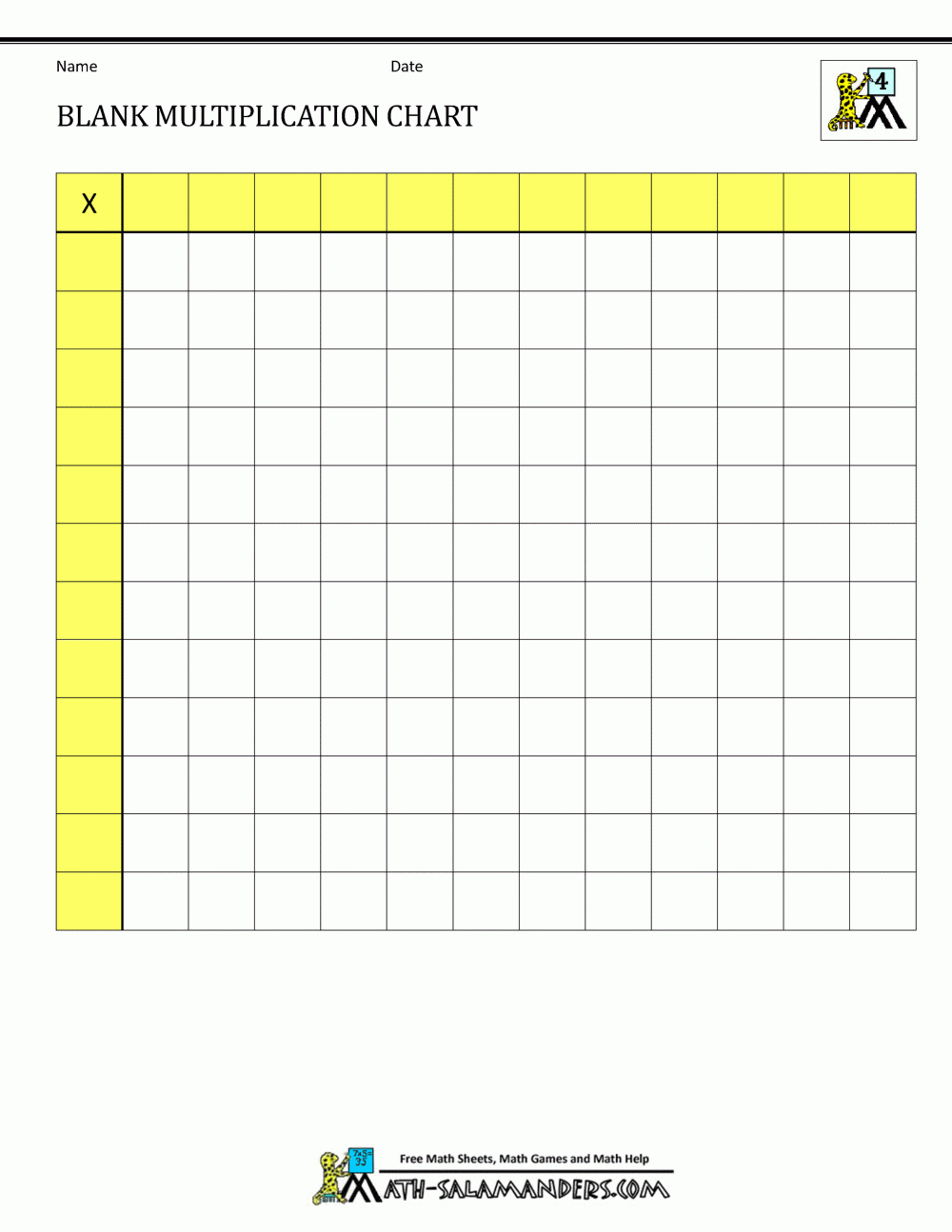 Printable Blank Times Table Chart
