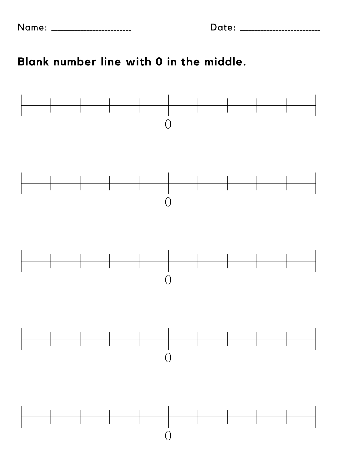 Blank Number Line With 0 In The Middle Worksheet Made By Teachers