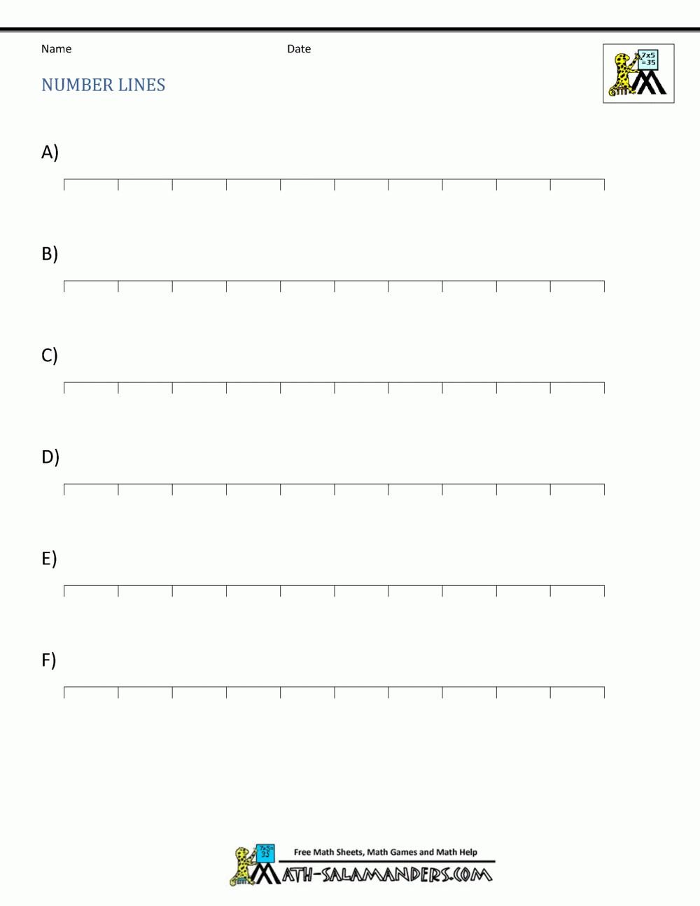 Blank Number Line Printable Worksheet