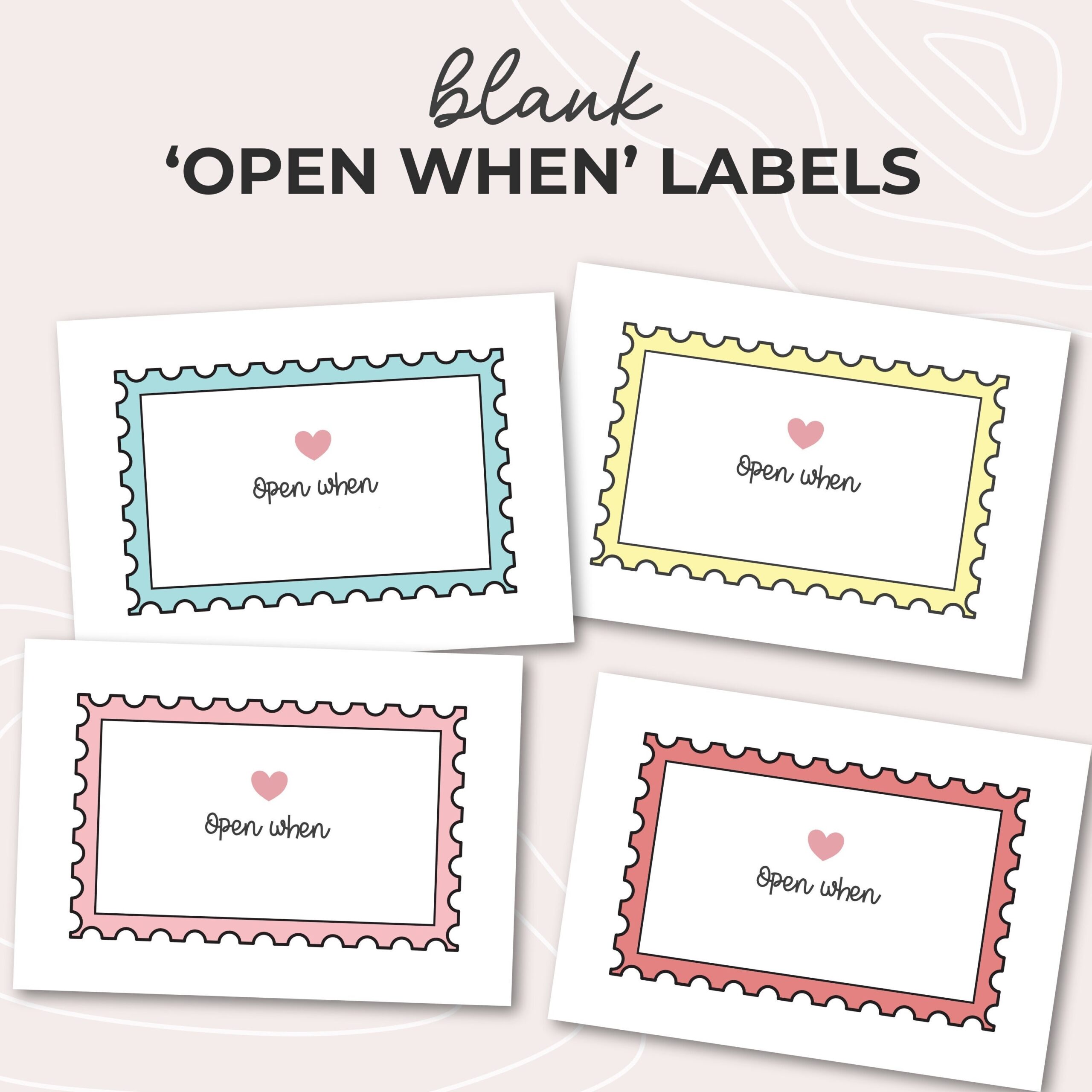 Blank Open When Letter Labels Printable Care Package Long 