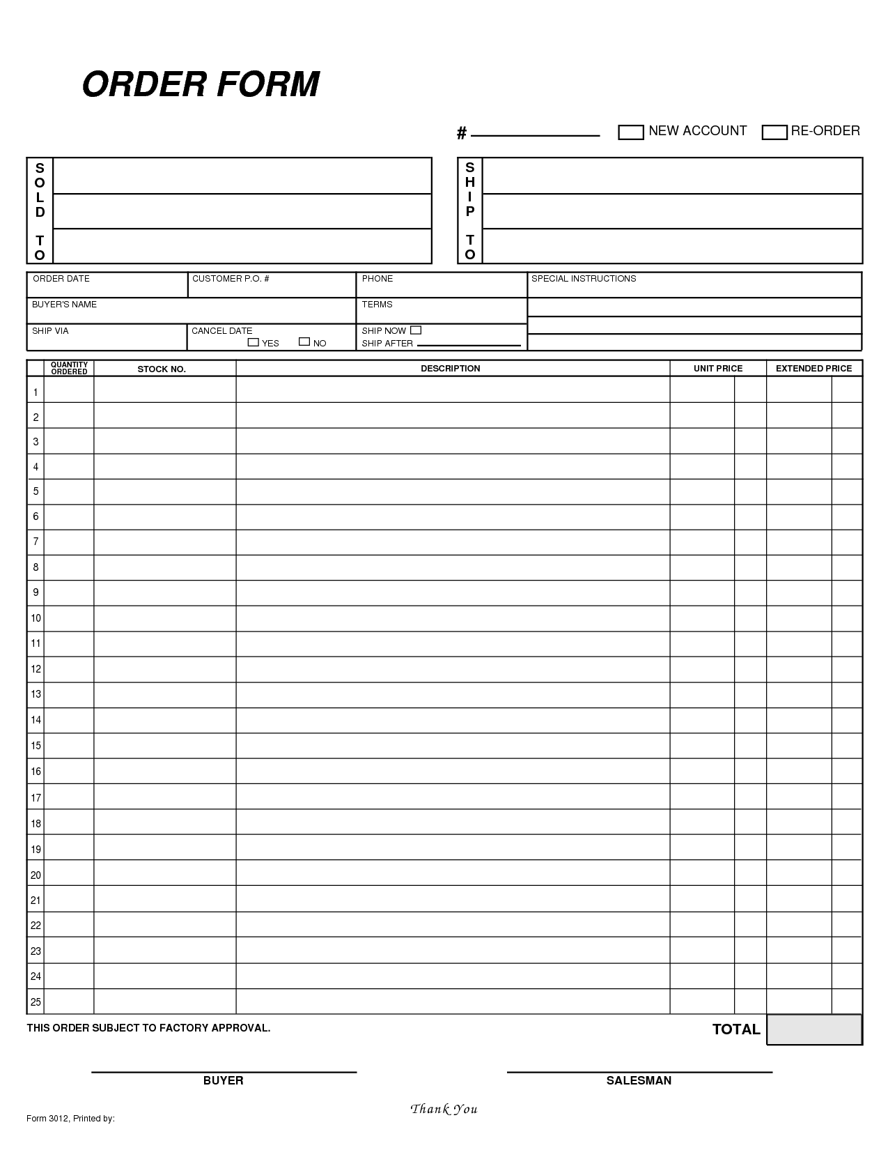 Printable Blank Order Forms