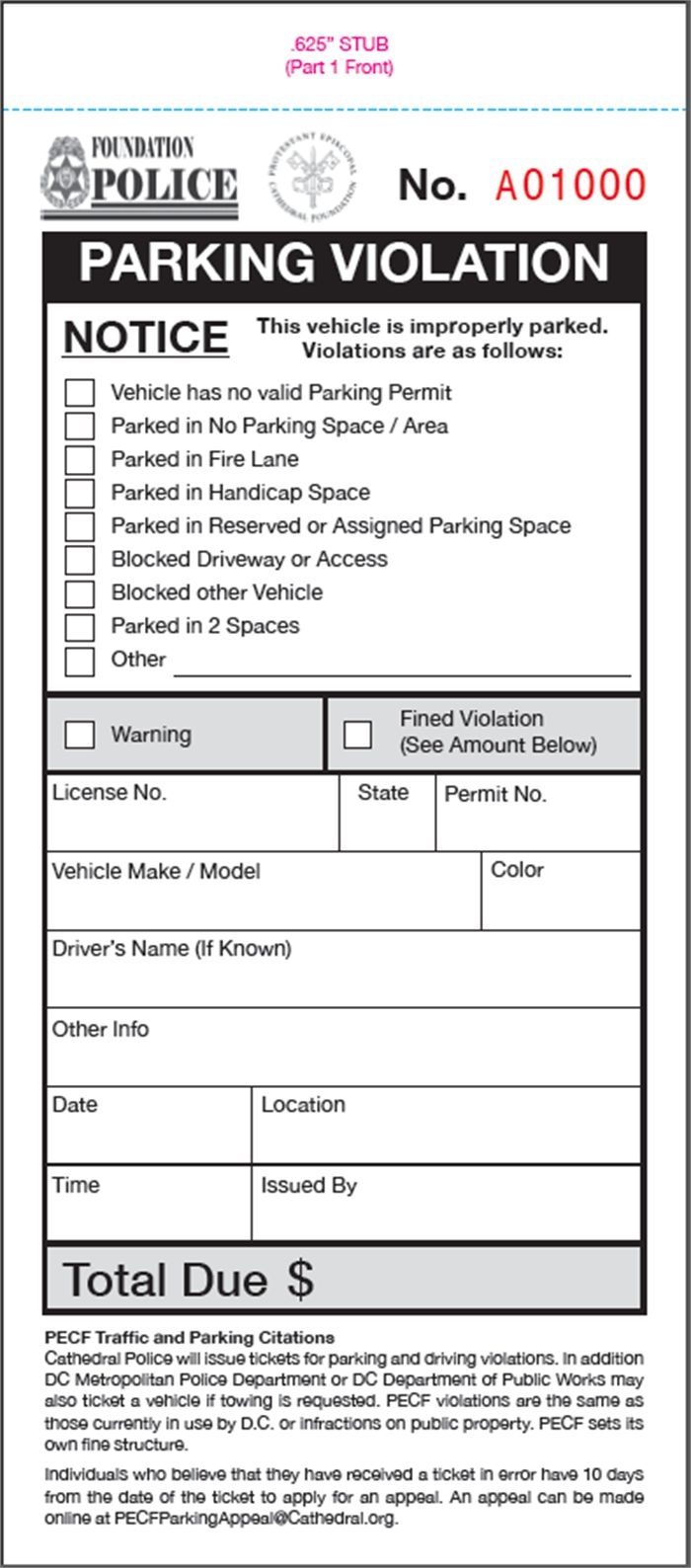 Blank Parking Ticket Template
