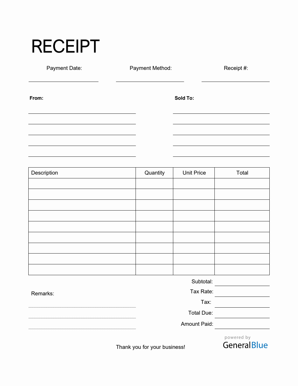 Blank Receipts Printable