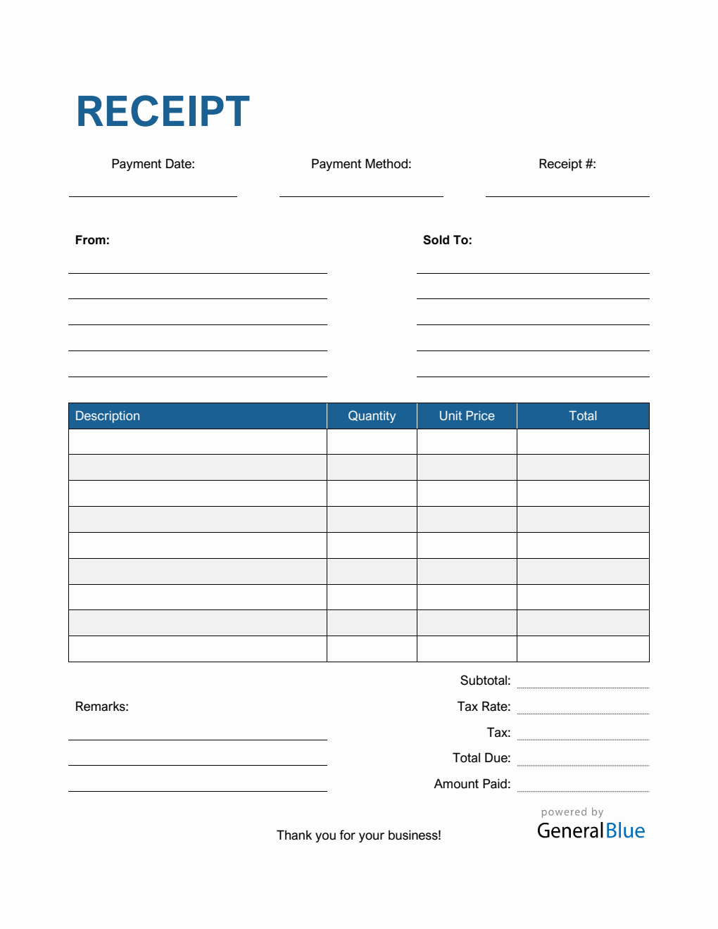 Freee Printable Blank Receipt